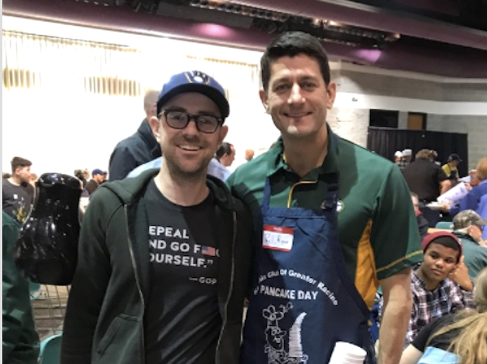Paul Ryan obliviously poses with protester wearing anti-Trumpcare 'Go f*ck yourself' shirt