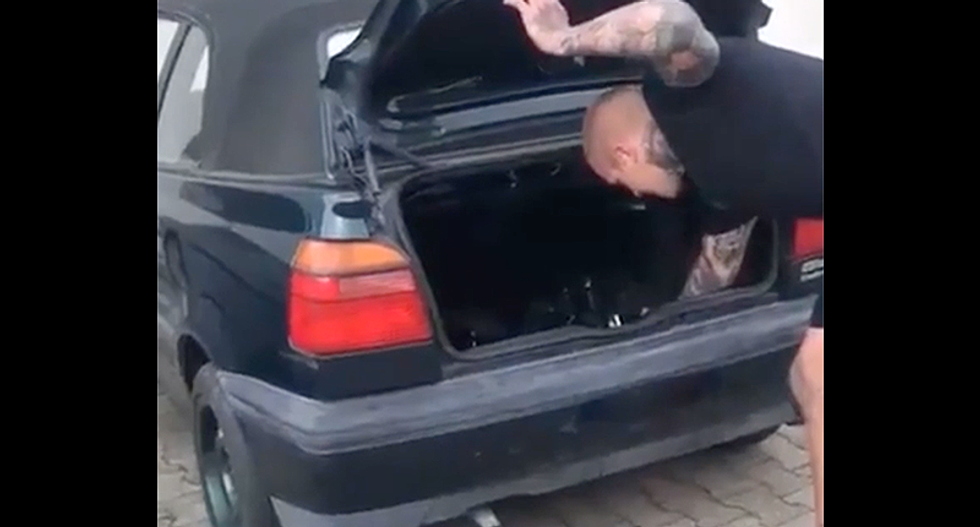 Watch what happens when idiot decides to light fireworks in his trunk