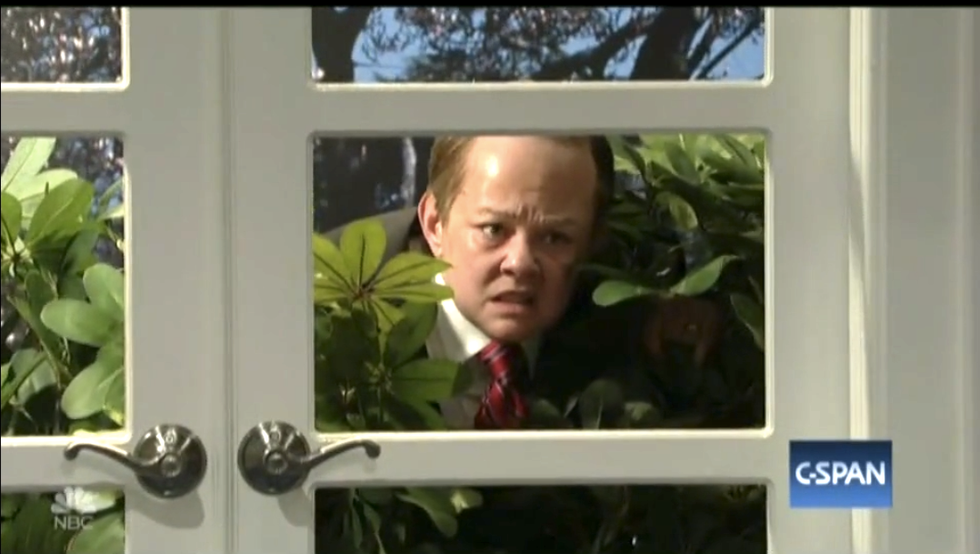 'Sarah is out! Spicy is in! Booya!': Melissa McCarthy as Sean Spicer takes back the WH briefing room