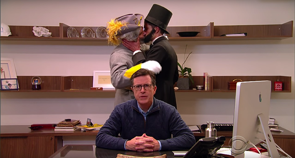 Colbert delivers a special message to North Carolina as Robert E. Lee and Abraham Lincoln make out