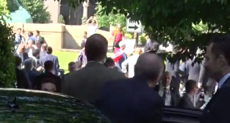 WATCH: New video shows Turkish president Erdogan calmly watch his thugs beat up peaceful protestors in DC