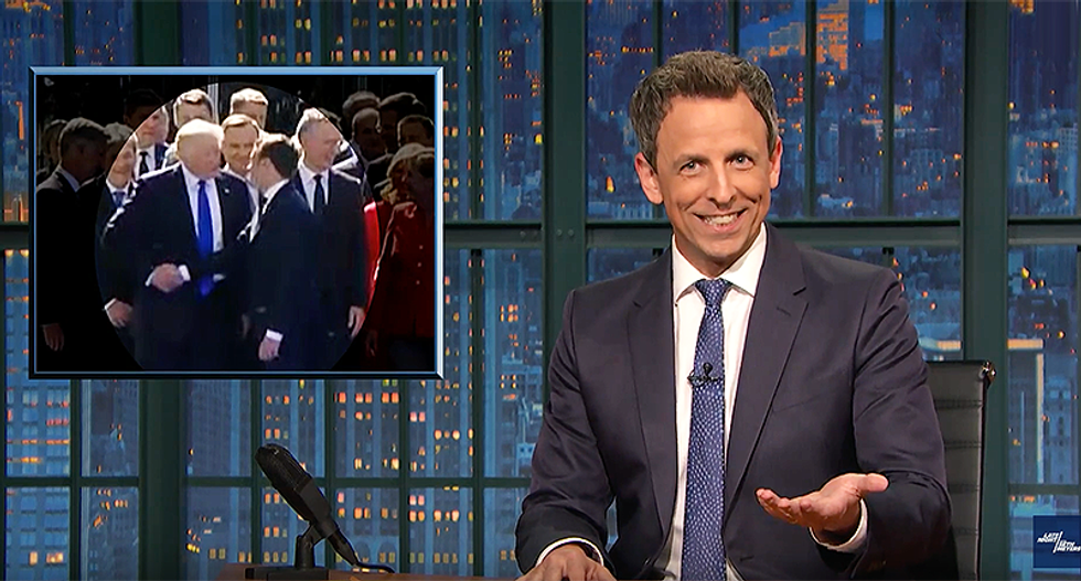 Watch Seth Meyers' hilarious smackdown: 'If you get a body part close to Trump he thinks it's a gift'
