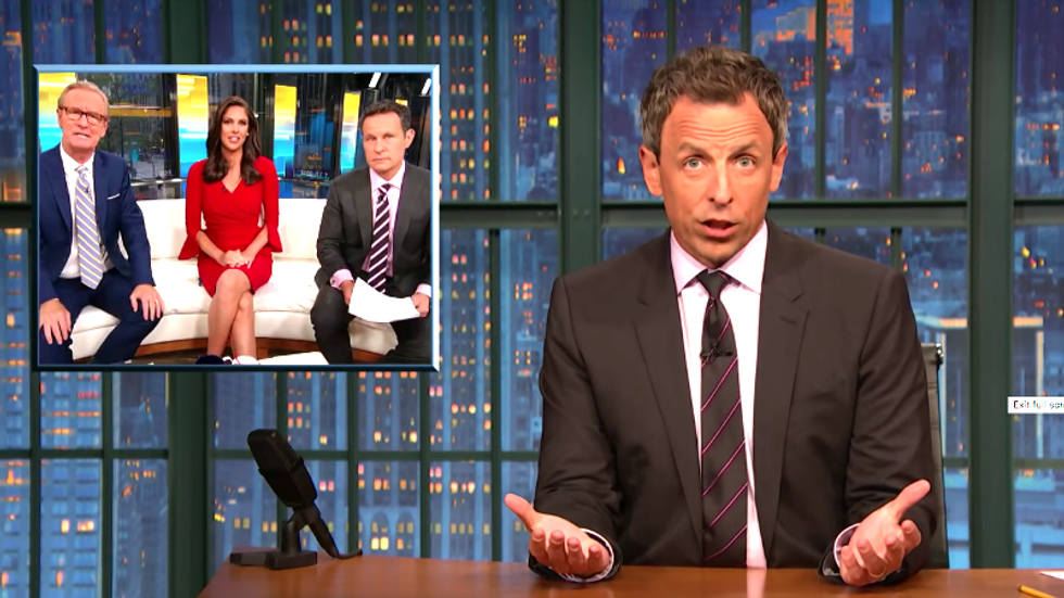 Seth Meyers jokes that Fox & Friends acts like ‘rich parents defending their bad kid' Trump in the principal's office