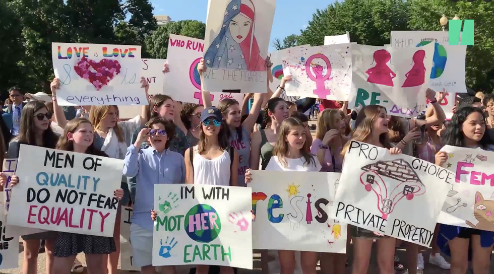'Climate change is real. DUH!': Eighth graders protest Trump climate withdrawal outside White House