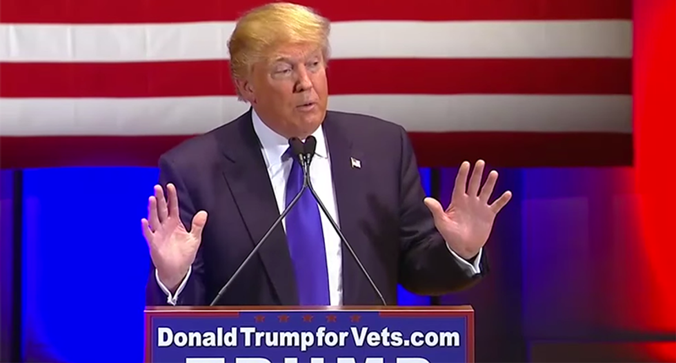 Trump blames Hillary for veterans' protest after he's caught lying about donating millions