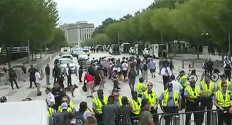 WATCH: Unite the Right protesters cave to counter protest with such small numbers even cops outnumbered them