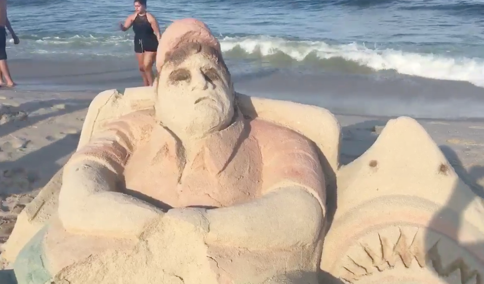 Massive Chris Christie sand sculpture at New Jersey shore mocks governor's private beach weekend