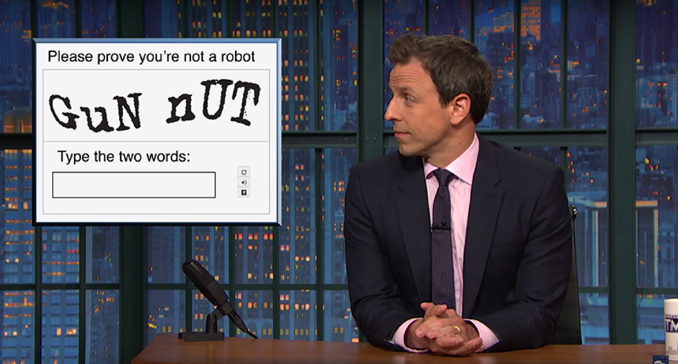Seth Meyers gives the NRA the finger: 'You don't even have to fill out a CAPTCHA' to buy guns online