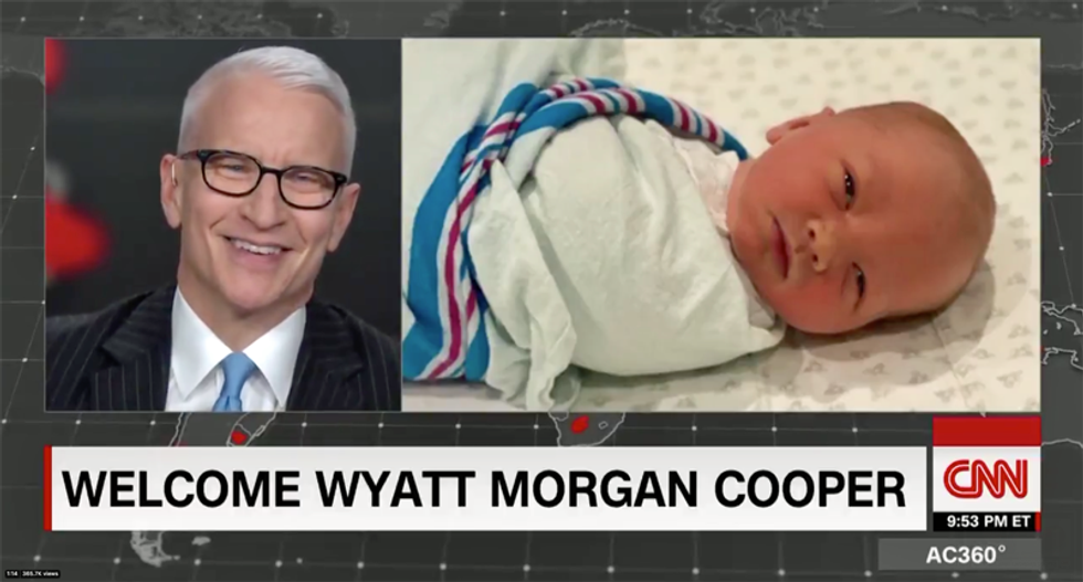 ‘I have a son and I want you to meet him’: Anderson Cooper chokes up welcoming his baby to the world