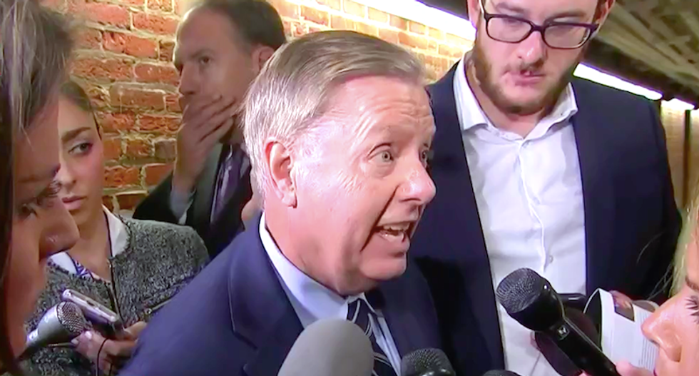 Watch Lindsey Graham's meltdown in front of reporters over Ford testimony: 'God help us as Republicans'