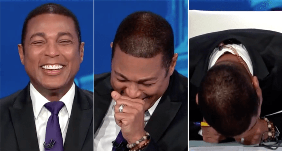 CNN’s Don Lemon collapses on his desk in laughter as guests Rick Wilson and Wajahat Ali dunk on Trump