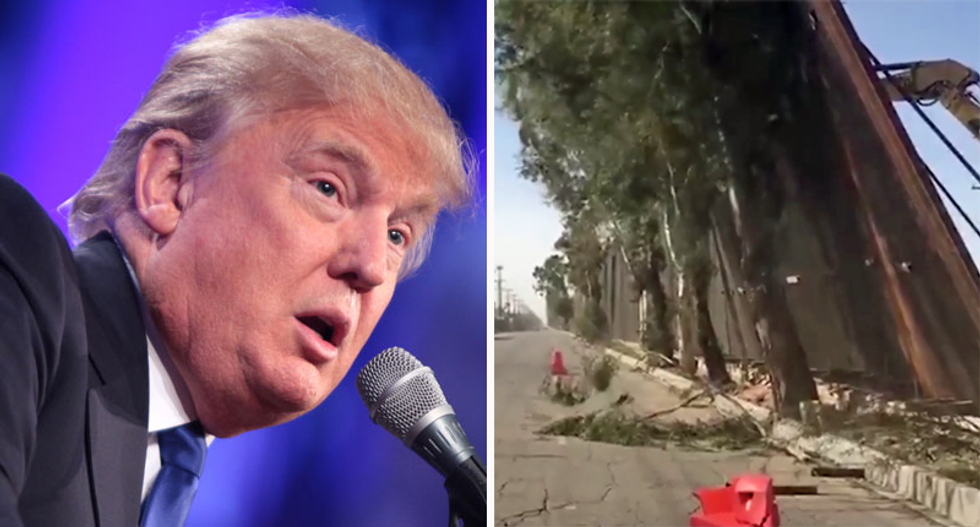 Trump’s border wall blew over in the wind — and landed on the Mexican side