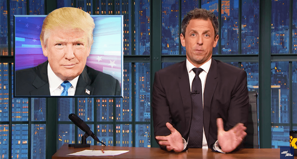 Seth Meyers: Trump can’t overcome his racist campaign by dancing like a dad at a Demi Lovato concert