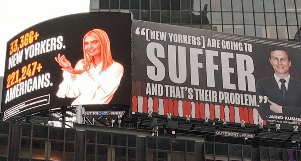 Jared and Ivanka threaten to sue the Lincoln Project for 'enormous' damages over Times Square billboards on COVID: report