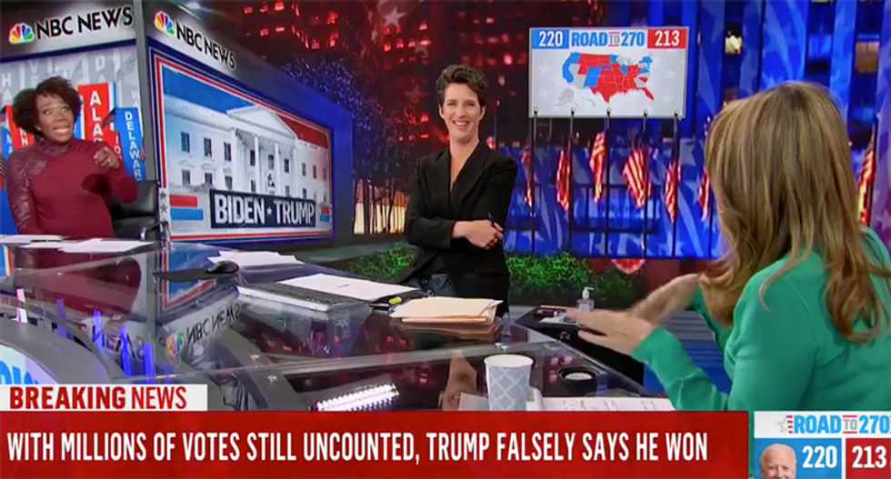 Trump 'doesn't believe in democracy': Five MSNBC anchors broadcast epic fact check of Trump's early morning press conference