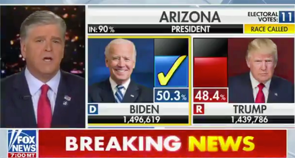 WATCH: Sean Hannity calls out Fox News on-air after his own network called Arizona for Joe Biden