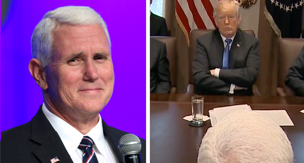 'Send him knee pads for Christmas': Internet hilariously roasts Mike Pence's 'ass-kissing' cabinet speech to Trump