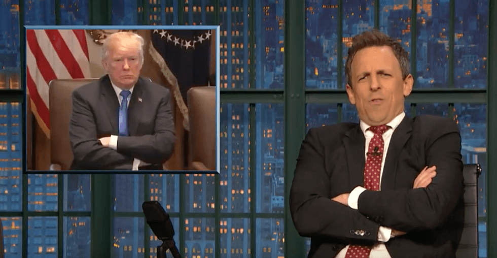 Seth Meyers torpedoes GOP's fawning over the president: 'I guess we know what Trump’s O-face looks like'