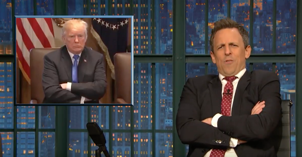 Seth Meyers torpedoes GOP's fawning over the president: 'I guess we know what Trump’s O-face looks like'