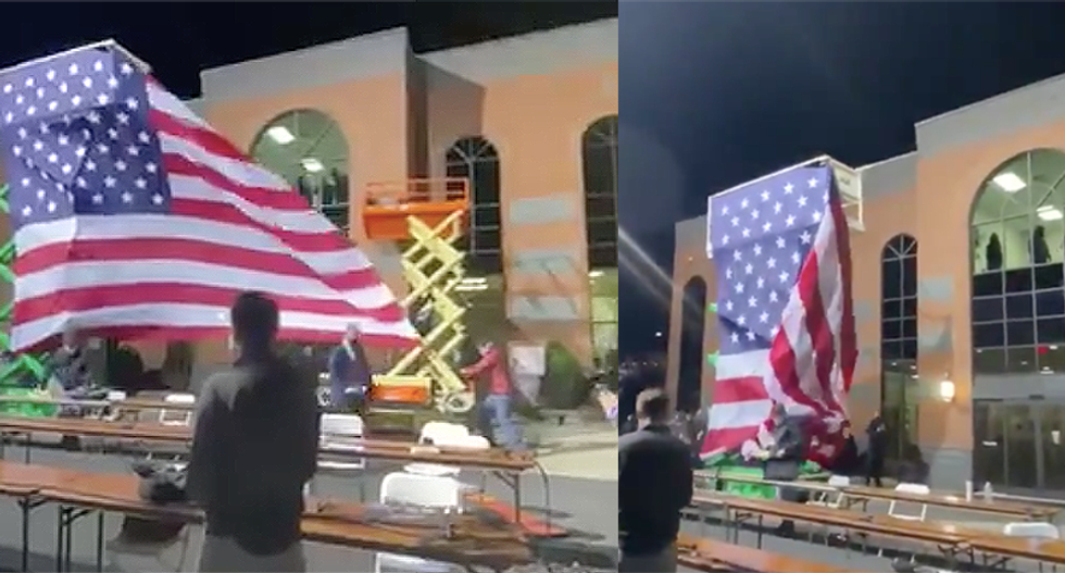 Structure holding American flag at North Carolina Trump rally collapses
