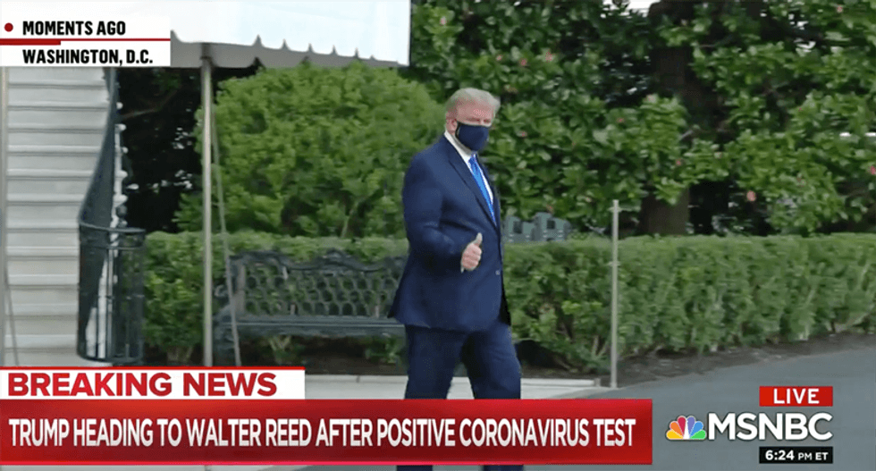 WATCH: Trump boards Marine One -- walking under his own power -- for airlift to Walter Reed Hospital