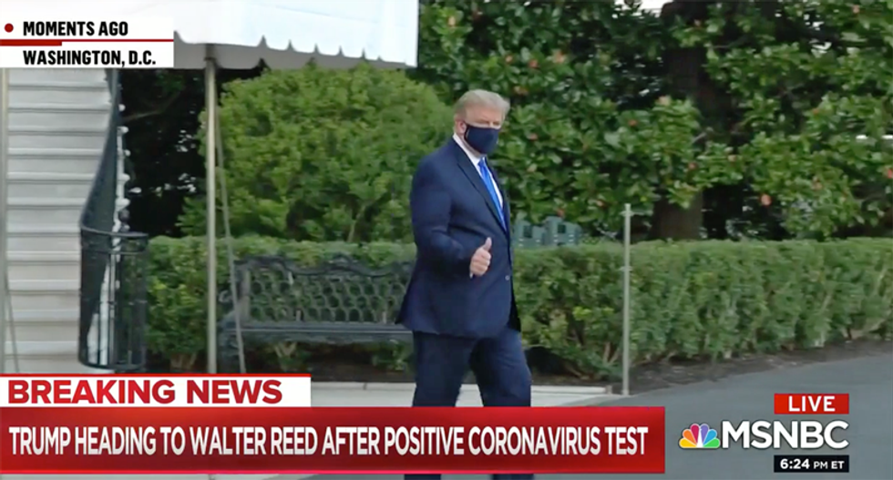 WATCH: Trump boards Marine One -- walking under his own power -- for airlift to Walter Reed Hospital