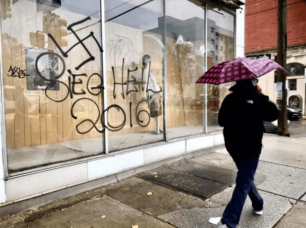 Bigots vandalize a South Philly building with pro-Trump, pro-Nazi images