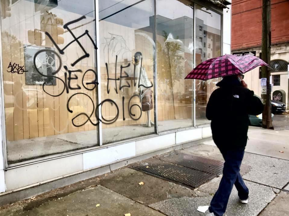 Bigots vandalize a South Philly building with pro-Trump, pro-Nazi images