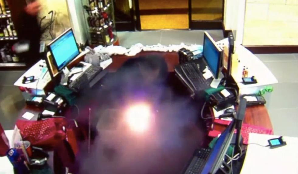 WATCH: Wine shop worker's pocketed e-cigarette explodes in fireball of sparks and flames