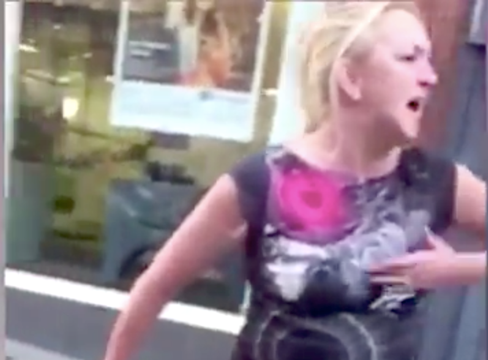'Why aren't you with your own breed?': Woman's hateful racist meltdown caught on video