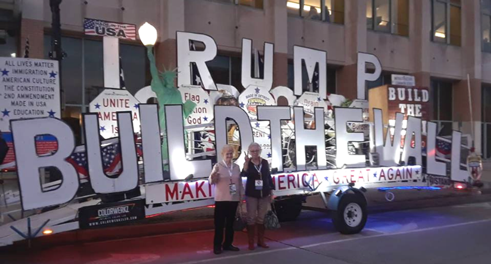 Trump supporter crosses state line to drive 'Build the Wall' float past New Zealand massacre mourners