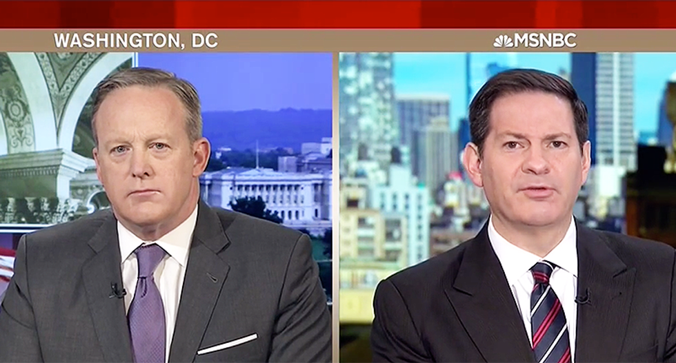 Spicer tries to tap-dance away from MSNBC’s Mark Halperin repeated questions on Trump’s immigration ban