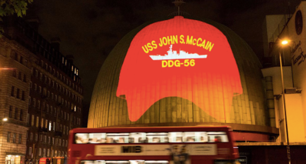 British activists mock Trump with gigantic images celebrating Obama and John McCain