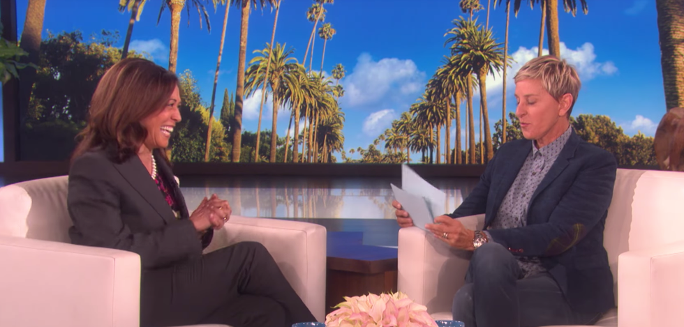 WATCH: Kamala Harris refuses to tell Ellen DeGeneres if she's running for President in 2020