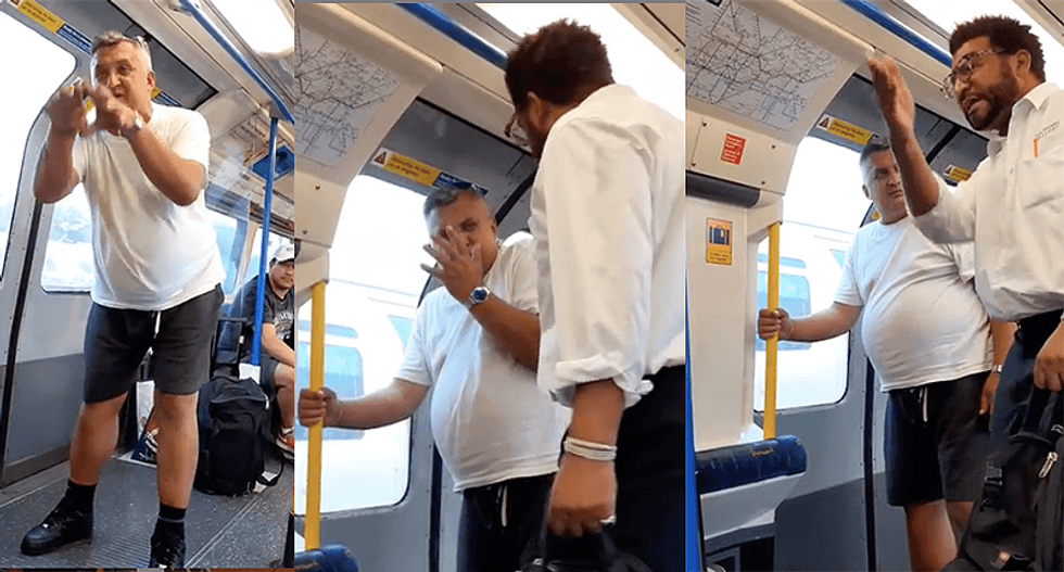 'Leave him alone -- you're pathetic!' Racist gets owned by a Good Samaritan after harassing boy on subway