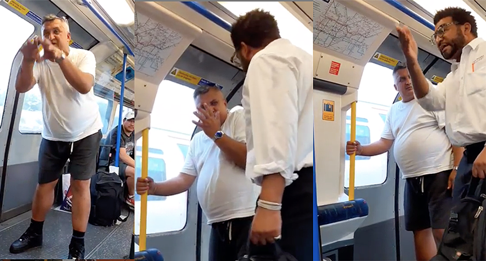'Leave him alone -- you're pathetic!' Racist gets owned by a Good Samaritan after harassing boy on subway