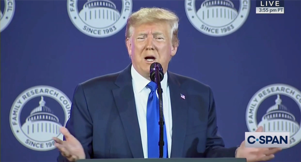 Trump whines to hate group that impeachment is a ‘very ugly’ word: ‘I can’t even believe it’