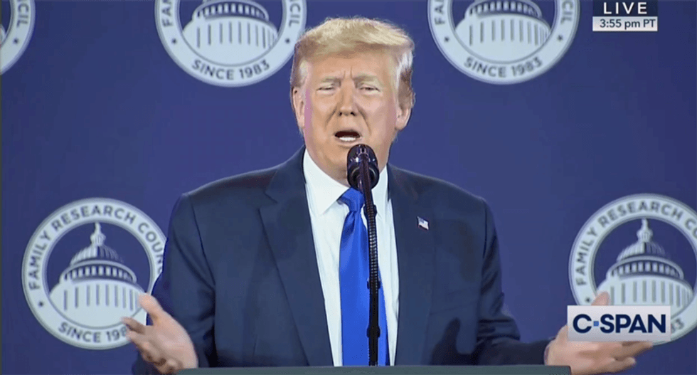 Trump whines to hate group that impeachment is a ‘very ugly’ word: ‘I can’t even believe it’