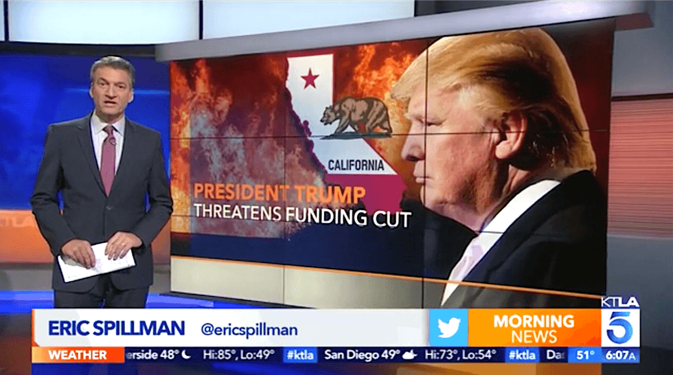 WATCH: Local CA news anchor debunks Trump's lie that the state is to blame for fires