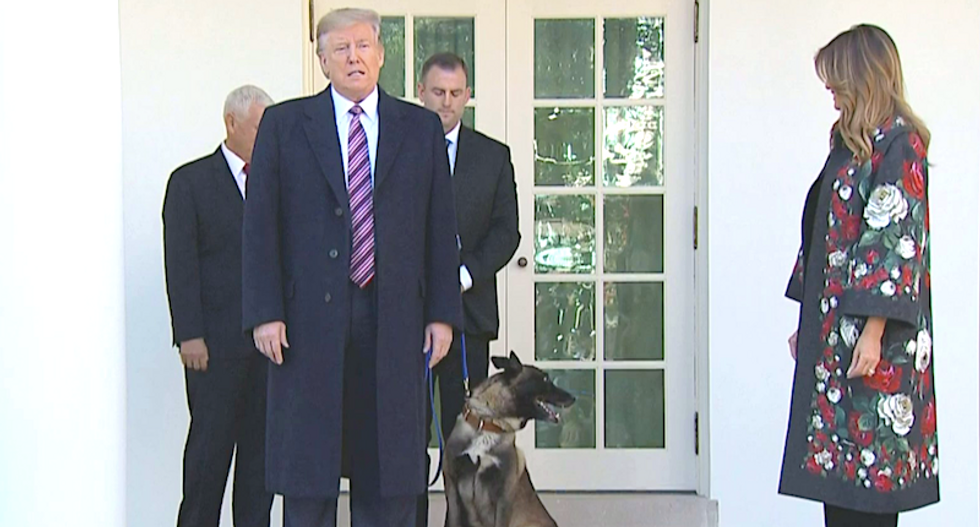 Trump threatens to sic Army dog on reporters during bizarre presentation: 'If you open your mouths you will be attacked!'