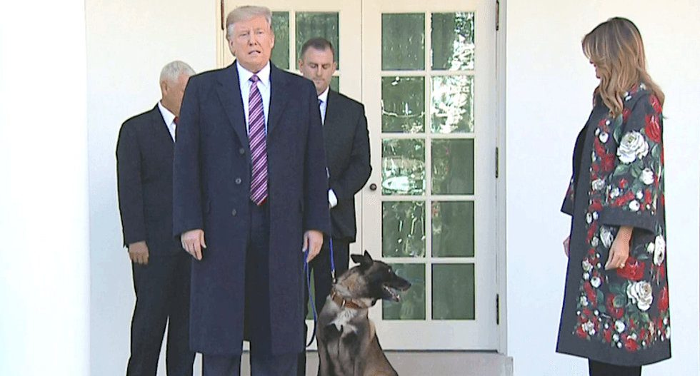 Trump threatens to sic Army dog on reporters during bizarre presentation: 'If you open your mouths you will be attacked!'