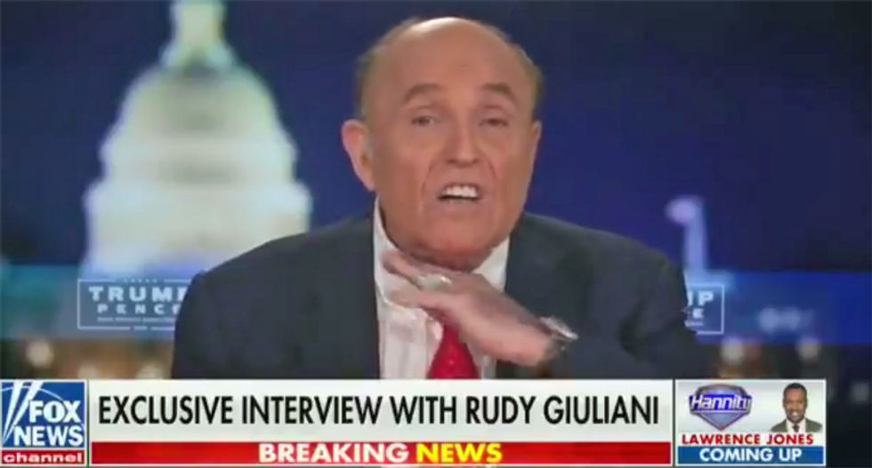 Giuliani makes throat-slashing gesture while complaining about ‘very bad’ Democrats on Fox News