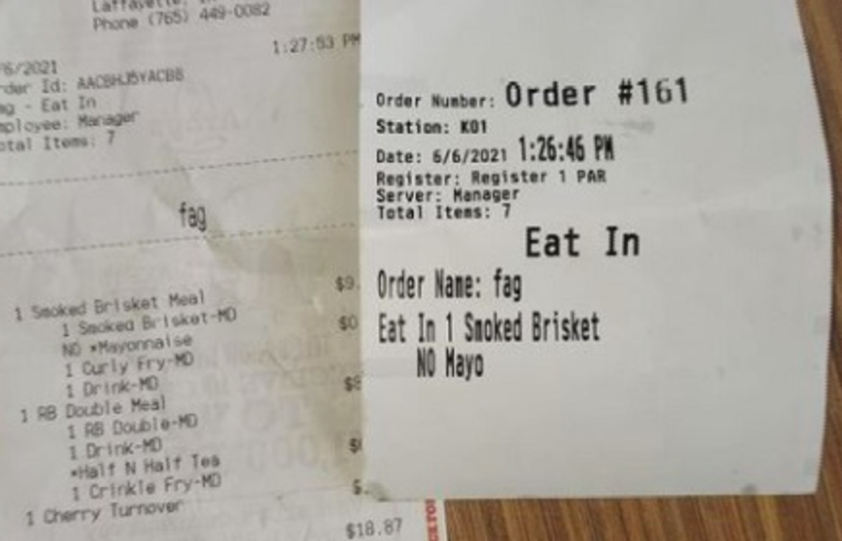 Arby's employee writes homophobic slur on receipt for gay couple -- and quickly finds himself without a job