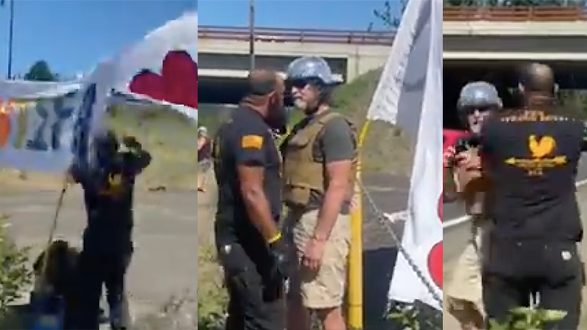 Watch as militia member attacks veteran peacefully protesting Proud Boys ahead of massive riot