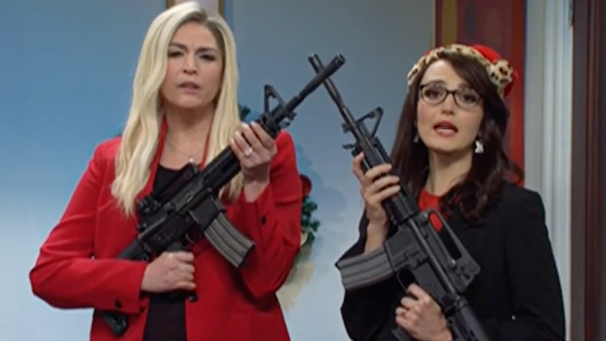 Lauren Boebert and Marjorie Taylor Greene drop in on Dr. Fauci in 'Saturday Night Live' opening