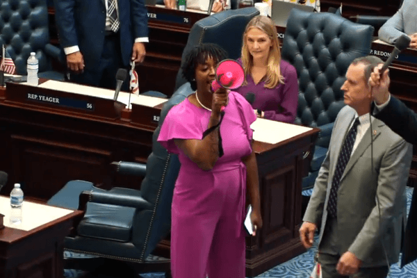 Fuming Dem armed with bullhorn derails red state legislative proceedings