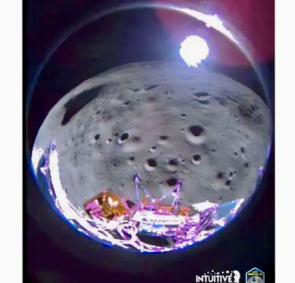 Sideways American lander sends first images back from Moon