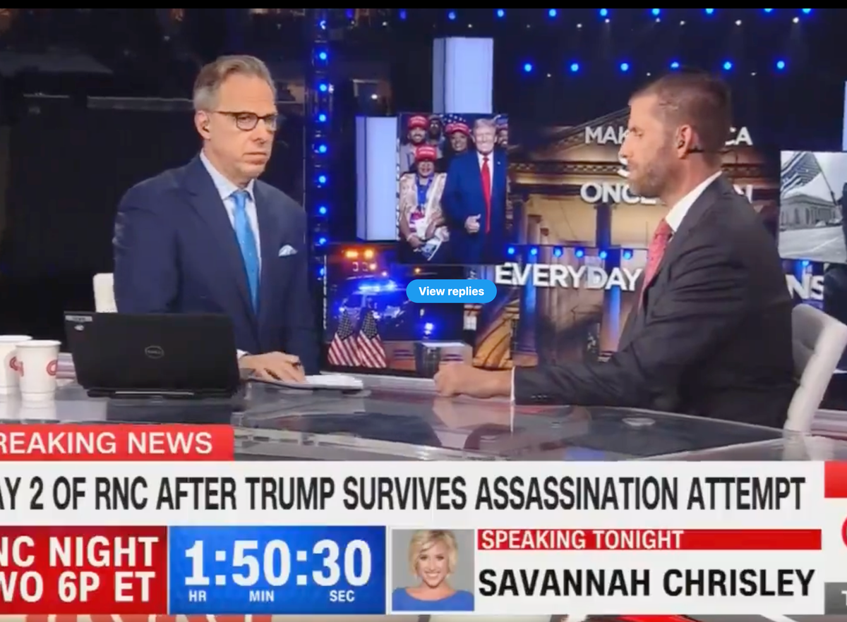'On the Trump payroll': CNN's Jake Tapper slammed after failing to pushback at Eric Trump