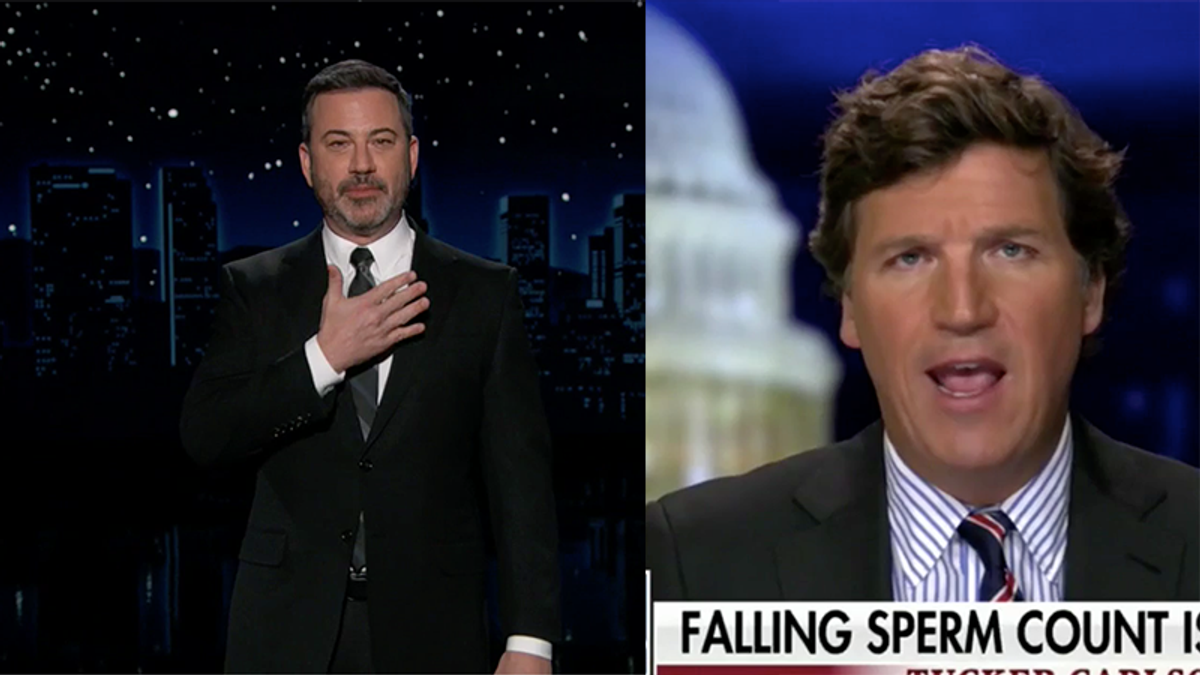 Jimmy Kimmel offers Tucker Carlson his sperm after Fox News host freaks out over low count in US men