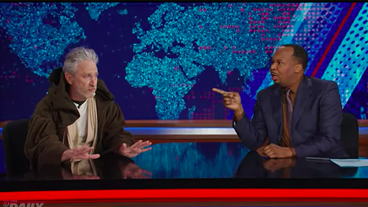 Watch: Jon Stewart couldn't stay away from the Daily Show on the night of Trump's arraignment